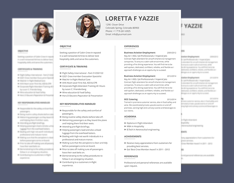 simple resume format for cabin crew freshers